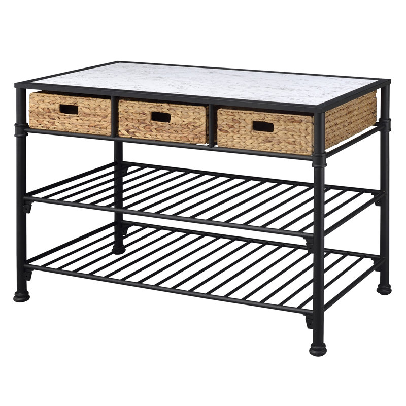 Gracie Oaks Gilliland Kitchen Island with Faux Marble Top Wayfair